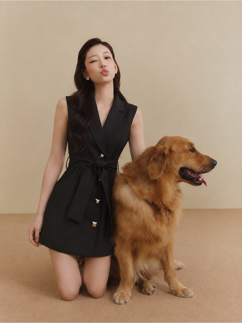 Zara Black Sleeveless Shawl-Collar Mini Dress with Tie Belt